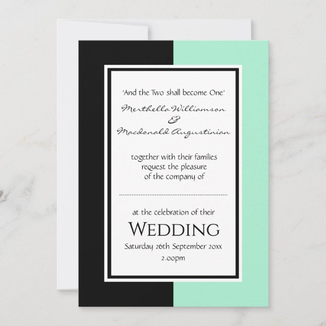 Invitation Neo Mint Black MARIAGE personnalisé (Devant)