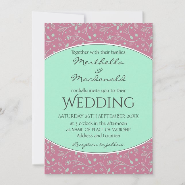 Invitation NEO MINT DUSKY ROK Élégant MARIAGE floral moderne (Devant)