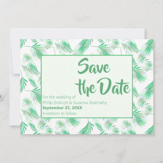 Invitation Neo Mint Feuilles de Palmier Tropicaux Enregistrez
