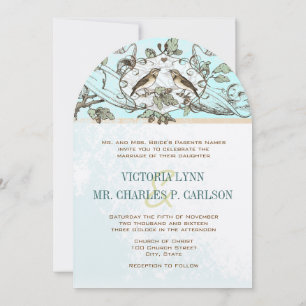Invitation Néo-Mint Oiseaux Chêne Arbre Forêt Mariage