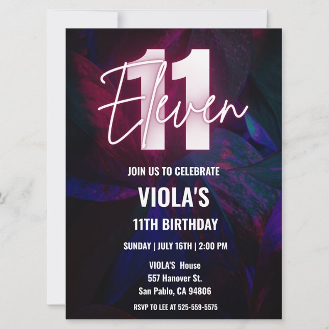 Invitation Neon 11e anniversaire (Devant)