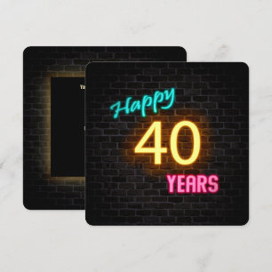 Invitation néon 40e anniversaire Signal brillant sur brique