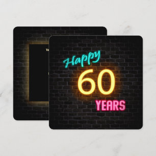 Invitation Neon 60th Birthday Signal brillant sur brique