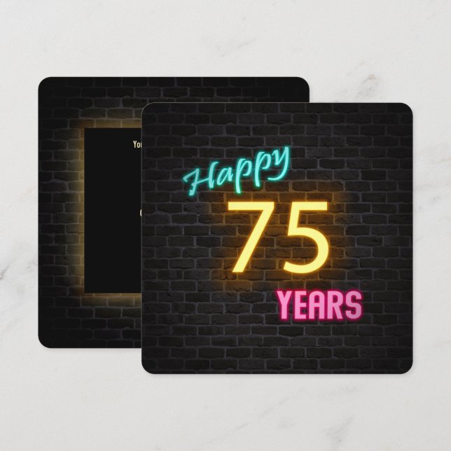 Invitation Neon 75e anniversaire Signal brillant sur brique (Devant / Derrière)