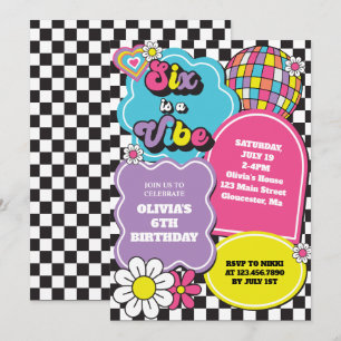 Invitation Neon 90s Rétro Six est une ambiance 6e anniversair