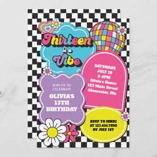 Invitation Neon 90s Retro Thirteen est un Vibe 13e anniversai