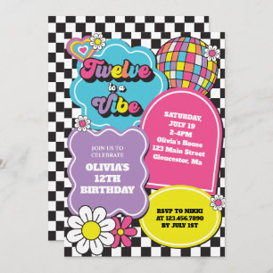 Invitation Neon 90s Retro Twelve est un Vibe 12e anniversaire