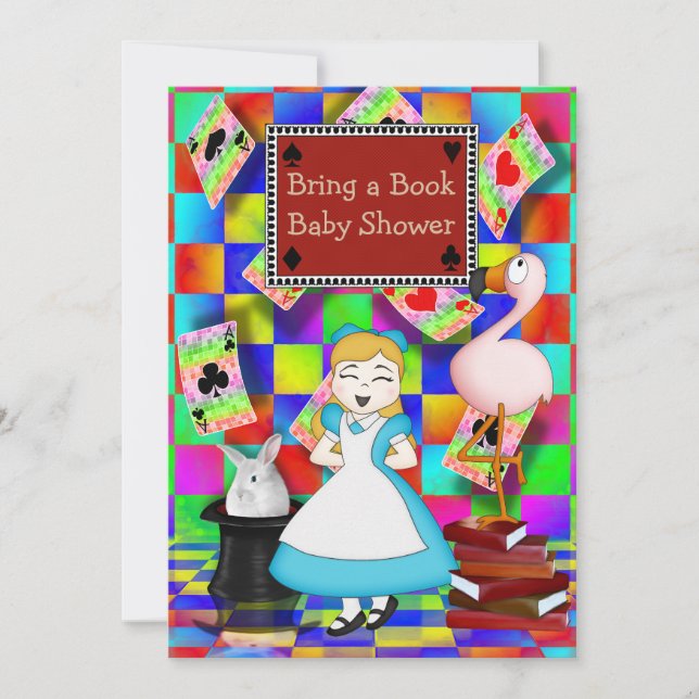 Invitation Neon Alice et Flamant rose apportent un Baby showe (Devant)