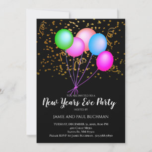 Invitation Neon Balloons Confetti Nouvel An Sove Party
