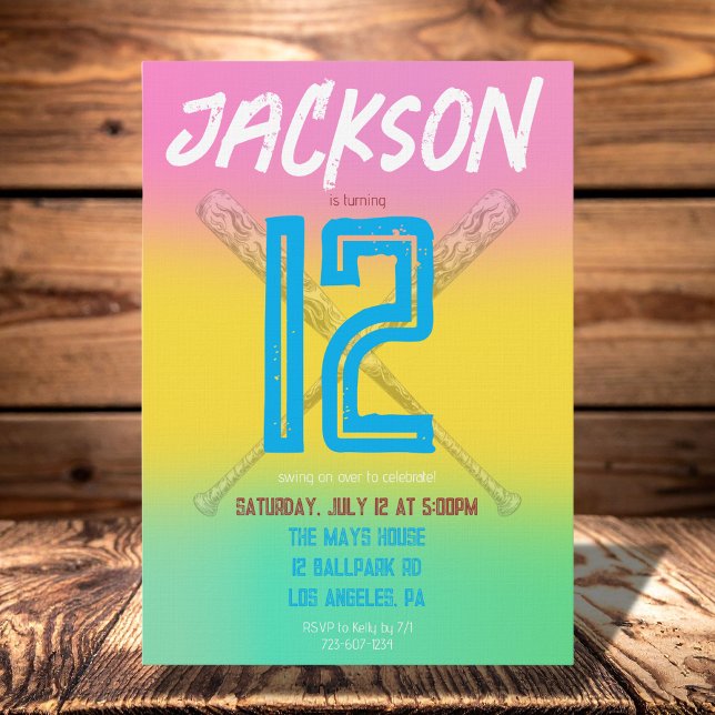Invitation Neon Baseball Colorful Sport Birthday Party Custom (Créateur téléchargé)