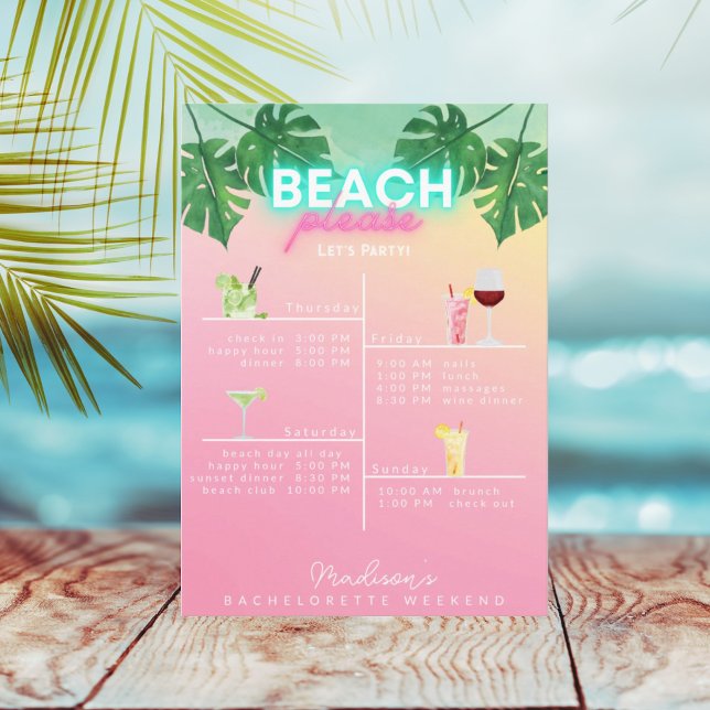 Invitation Neon Beach S'Il Vous Plaît Bachelorette Heekend It (Créateur téléchargé)