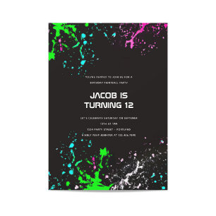 Invitation Neon Birthday Painball Party
