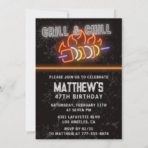 Invitation Neon Black Barbecue Grill and Chill 47e anniversai