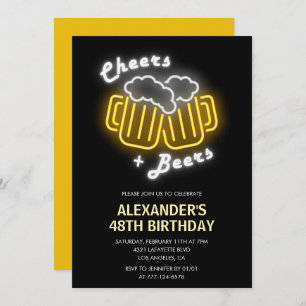 Invitation Neon Black Mens Bravo et bières 48e anniversaire