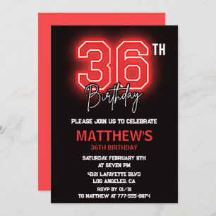 Invitation Neon Black Red Men Sport 36e anniversaire
