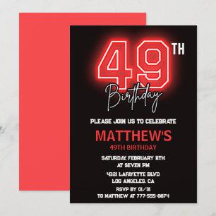 Invitation Neon Black Red Men Sport 49e anniversaire