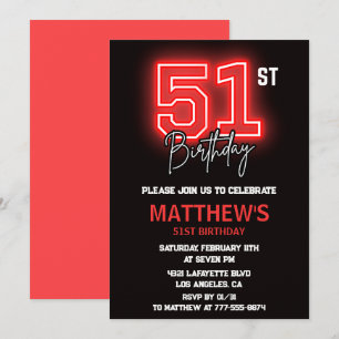 Invitation Neon Black Red Men Sport 51e anniversaire