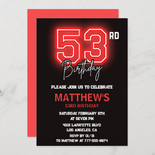 Invitation Neon Black Red Men Sport 53e anniversaire