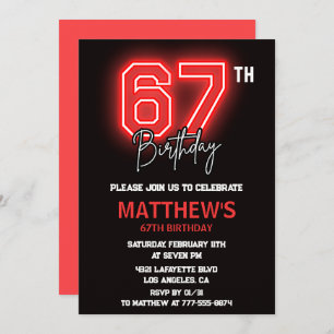 Invitation Neon Black Red Men Sport 67e anniversaire
