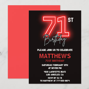 Invitation Neon Black Red Men Sport 71e anniversaire