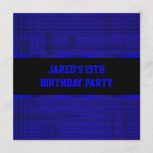 Invitation Neon Blue Black Stripe Boys 15e anniversaire