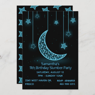 Invitation Neon Blue Moon et Stars Anniversaire Fête Invitati