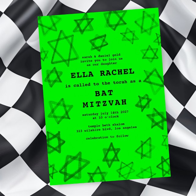 Invitation NEON Bold Watercolor Star de David Bar Bat mitzvah (NEON Bold Watercolor Star of David Bar Bat Mitzvah Invitation
Brat)