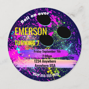 Invitation NEON BOWLING BALL, bowling, Glow bowling anniversa