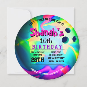 Invitation NEON BOWLING BALL GLOW Anniversaire Fête Invitatio
