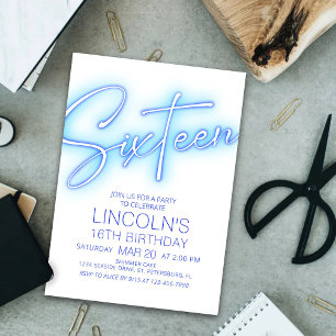 Invitation Neon Boys Pool 16e anniversaire