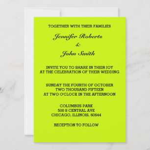 Invitation Neon Bright Lime Green Mariage coloré personnalisé