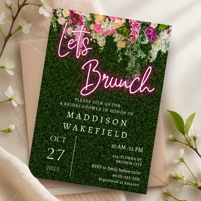 Invitation Neon Brunch Floral Garden Party Fête des mariées (Neon Brunch Floral Garden Party Bridal Shower Invitation)