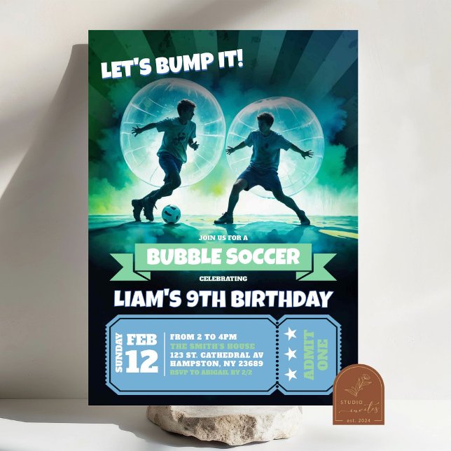 Invitation Neon Bubble Soccer Knocker Ball Anniversaire Bash (Créateur téléchargé)