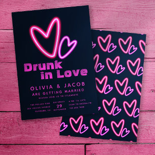 Invitation Neon Coeurs roses ivre en Wedding shower d'amour