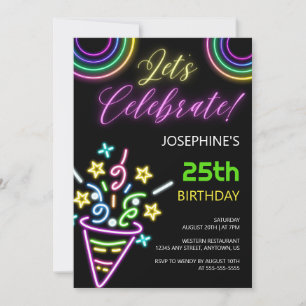 Invitation Neon Coloré Fun Fun Anniversaire Fun