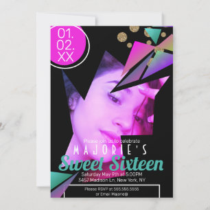 Invitation Neon de style Club sweet sixteen