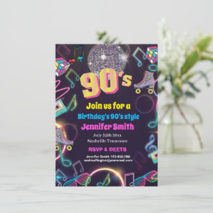 Invitation Neon Disco Vibes des années 90 Stytle