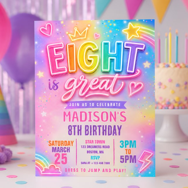 Invitation Neon Eight Est Génial Anniversaire  (Créateur téléchargé)