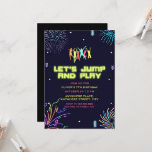Invitation Neon enfants trampoline parc anniversaire