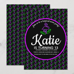 Invitation Neon Flamant rose Fête Lumineuse Tropical Violet