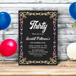 Invitation Neon floral noir et blanc 30e anniversaire<br><div class="desc">Cette élégante invitation d'anniversaire en noir et blanc est parfaite pour un anniversaire moderne. Le design simple présente un cadre floral néon brillant avec une élégante typographie blanche sur un arrière - plan noir.</div>