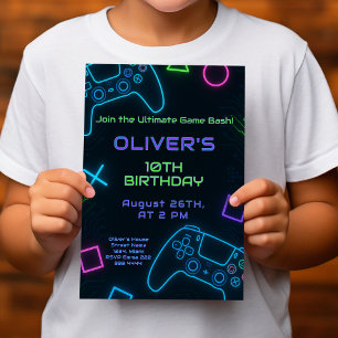 Invitation Neon Gamer Party - Jeu vidéo Anniversaire