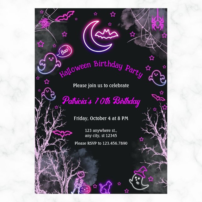 Invitation Neon Girl Halloween Anniversaire N'importe quelle  (Créateur téléchargé)