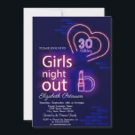 Invitation Neon Girls Night Out 30th Birthday Party<br><div class="desc">Les filles néons sortent la nuit sur l'arrière - plan bleu.</div>