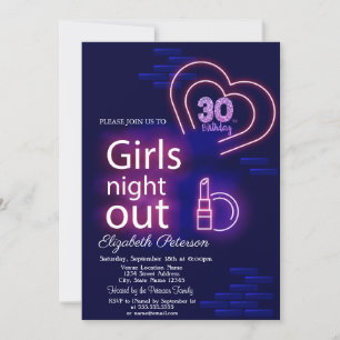 Invitation Neon Girls Night Out 30th Birthday Party