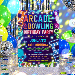Invitation Neon Glow Arcade Et Bowling Anniversaire
