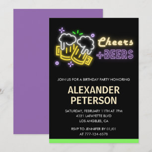 Invitation Neon Glow Cheers Bière Hommes 79e anniversaire