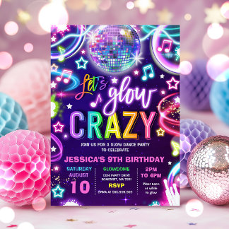 Invitation Neon Glow Crazy Disco Dance Anniversaire