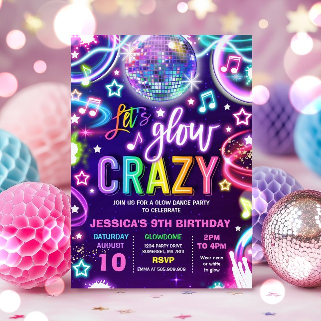 Invitation Neon Glow Crazy Disco Dance Anniversaire (Créateur téléchargé)