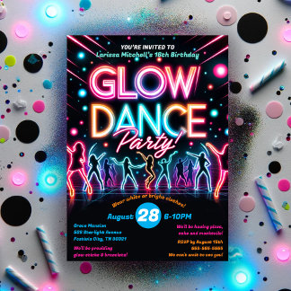 Invitation Neon Glow dans la danse noire fête d'anniversaire